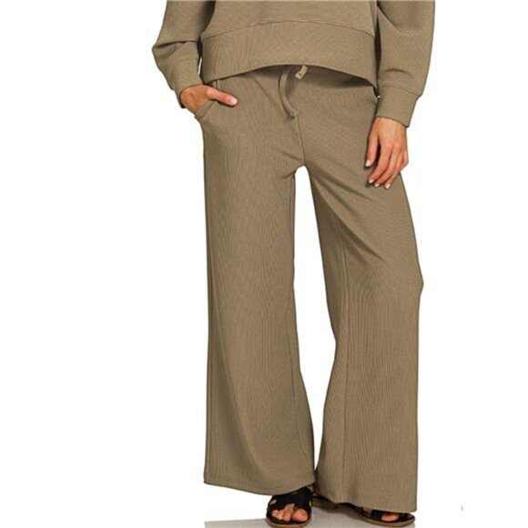 Zenana Ribbed Round Neck Pullover and Drawstring Pants Set - Picture 1 of 2